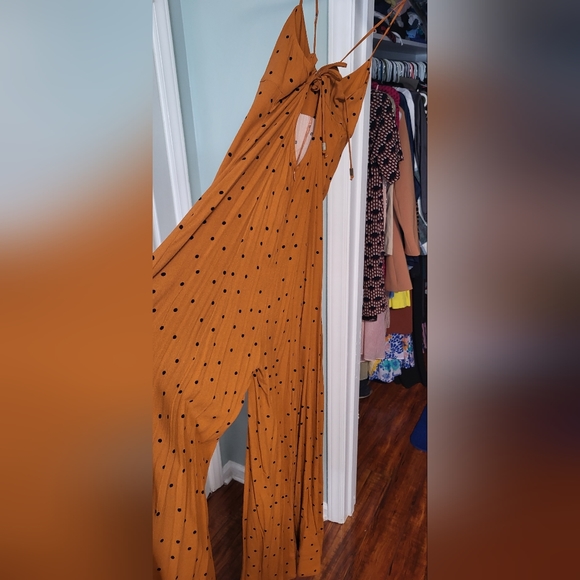 Free People Jamboree Jumpsuit Rust Combo Polka Dot Strappy Wide Leg xsmall - Picture 4 of 16